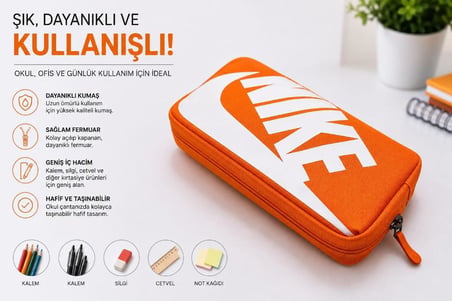 turuncu kalem kutusu kalemlik öğrenci çanta tekgöz kancalı