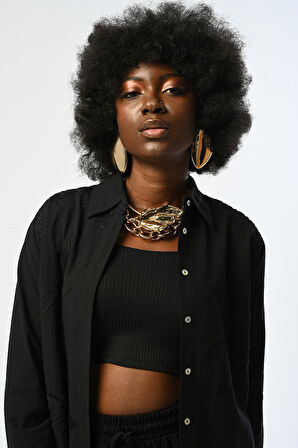 KADIN SİYAH RENK KUŞ DESENLİ %100 PAMUK OVERSİZE KESİM GÖMLEK