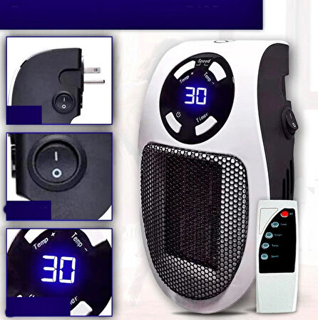  Fanlı Elektrikli Isıtıcı Karavan İçin Taşınabilir 220 Volt Fişe Takılan 500 Watt Isıtıcı Kumandalı