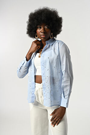 KADIN TAŞ İŞLEMELİ İNCE GÖMLEK