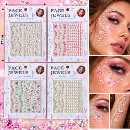 4 Adet Birden Karma Yapışkanlı Yüz Taşı Face Gems Taşlı Yüz ve Vücut Süsü