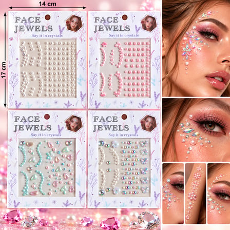 4 Adet Birden Renkli Yapışkanlı Yüz Taşı Face Gems Taşlı Yüz ve Vücut Süsü