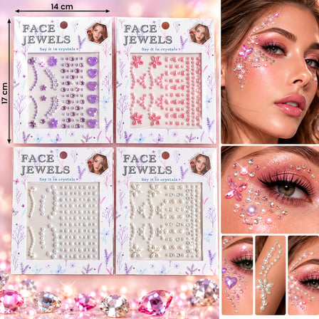 4 Adet Birden Rengarenk Yapışkanlı Yüz Taşı Face Gems Taşlı Yüz ve Vücut Süsü