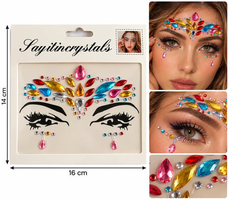Rengarenk Model Yapışkanlı Yüz Taşı Face Gems Taşlı Yüz ve Vücut Süsü