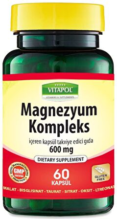 Vitapol Magnesium Complex 60 Kapsül Magnezyum Kompleks Malat Bisglisinat Taurat Sitrat Oksit L-Treonat