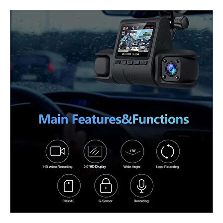 360° Kapsama Sunan GLRTECH Araç Kamerası – 3 Lensli, Full HD, Park Monitörü, Gece Görüş, Hareket Sensörü