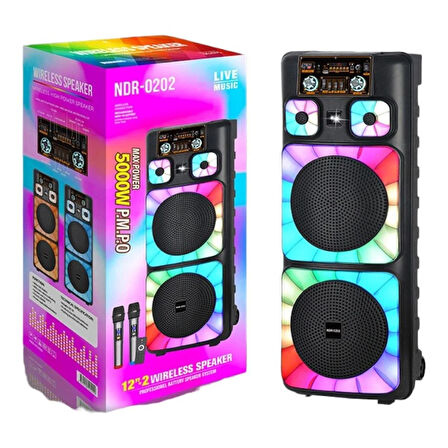 NDR Boomboxtr NDR-0202 2*12 İnc Taşınabilir Büyük Boy Bluetooth Parti Hoparlörü Amfi Özellikli