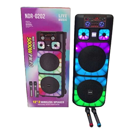 NDR Boomboxtr NDR-0202 2*12 İnc Taşınabilir Büyük Boy Bluetooth Parti Hoparlörü Amfi Özellikli