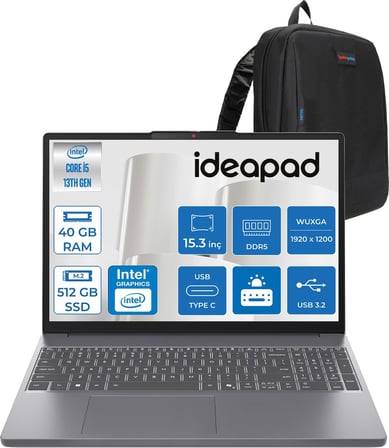 Lenovo Ideapad Slim 3 15IRH10 Intel Core I5 13420H 40GB 512GB SSD Freedos 15.3" Wuxga (1920X1200) IPS 300NITS Taşınabilir Bilgisayar IP83K100Q0TRF10 + Zetta Çanta