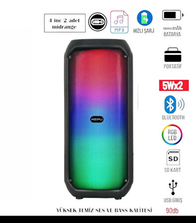 HEPU HP 959 Taşınabilir Şarjlı Rgb Bluetooth Hoparlör Extra Bass Performans