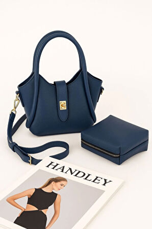 Mini Lüks Deri Tote Çanta ve Makyaj Çantası Seti