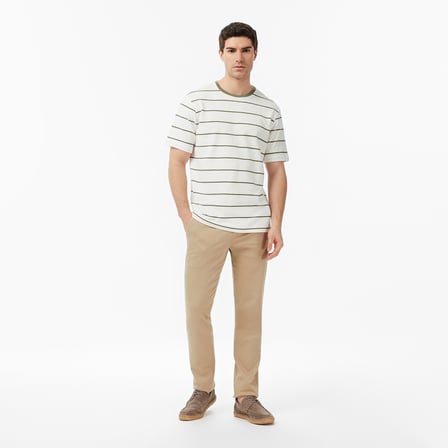 Nautica Erkek Krem Regular Fit Çizgili T-Shirt