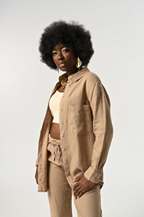 KADIN %100 KETEN TEK CEPLİ GÖMLEK