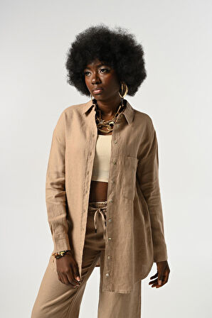 KADIN %100 KETEN TEK CEPLİ GÖMLEK