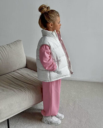 Kız Çocuk Laciel Paris Winter Clup Pembe 3 İplik Fitilli Kumaş Alt Üst Eşofman takımı