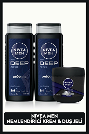 MEN Erkek Nemlendirici El ve Vücut Kremi Deep Impact 400ml ve Duş Jeli Deep Dimension 500ml X2 Adet