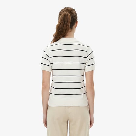 Nautica Kadın Beyaz Regular Fit Çizgili Triko Polo Yaka T-Shirt