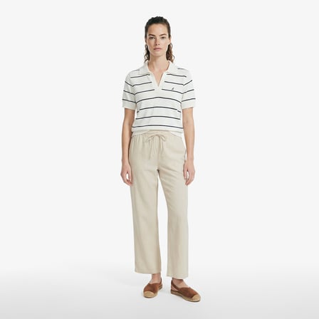 Nautica Kadın Beyaz Regular Fit Çizgili Triko Polo Yaka T-Shirt