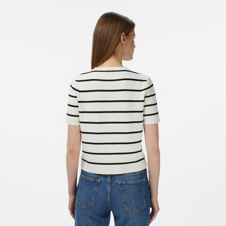 Nautica Kadın Krem Slim Fit Kısa Kollu Çizgili Triko Hırka