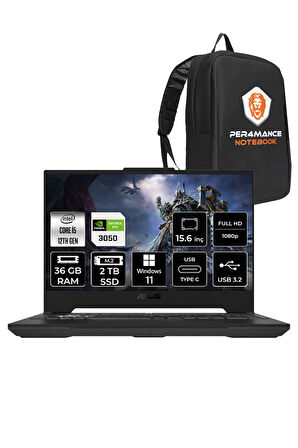 Asus TUF Gaming F15 i5 12500H 36GB 2TB SSD RTX3050/4GB 95W 15.6" FHD 144HZ W11H HN211 & PER4 ÇANTA