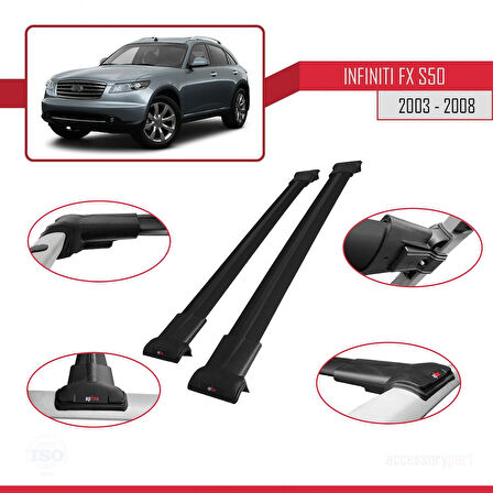 Infiniti FX (S50) 2003-2008 Arası ile Uyumlu FLY Model Ara Atkı Tavan Barı Siyah 2 Adet