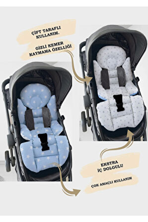 Mavi Küçük Yıldızlı Bebek Arabası Minderi