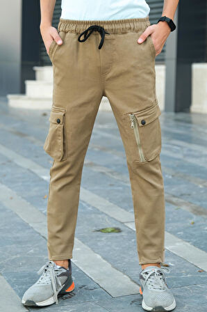 Erkek Çocuk Bel lastikli Cepli  Kargo Pantolon