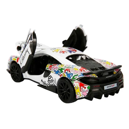 1:32 Sesli ve Işıklı RMZ Hobby Keith Haring Serisi Die Cast Çek Bırak Model Araba - Beyaz Mclaren 600lt