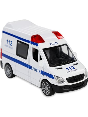 Metal 1:32  Ölçek Işıklı Sesli Çek Bırak Polis Arabası Beyaz