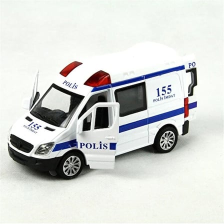Metal 1:32  Ölçek Işıklı Sesli Çek Bırak Polis Arabası Beyaz