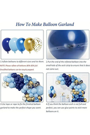 Lacivert Balon Çelenk Seti Altın Konfeti Balonlu Doğum Günü Düğün Yıldönümü Parti Dekorasyonu