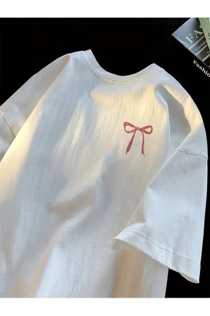 Ribbon Baskılı Yıkamalı Oversize Vintage Tshirt