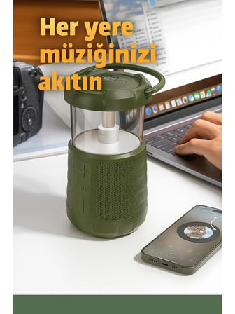 Kamp Lambası ve Bluetooth Speaker Işıklı Kablosuz El Tutamaçlı Kampta Tatilde Tatilde Ofis ve Ev