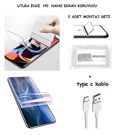 Nothing Phone 1  Nano Ekran Koruyucu Ultra İNCE Esnek Hd Şeffaf + Type C Kablo