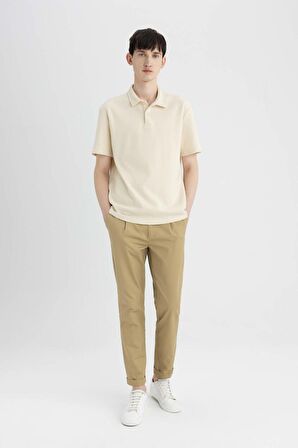 DeFacto Twill Yazlık Kumaş Pantolon Tapered Fit Normal Kesim Cepli Basic Düz Keten Karışımlı Duble Paça B6585AX24SPBG395