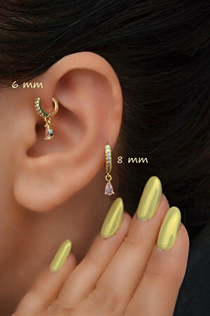 2 Adet Zirkon Kalpli Halka Piercing Tragus Helix Forward Kıkırdak Lob Daith (1 Adet 6 mm 1 Adet 8 mm)