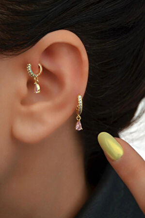 2 Adet Zirkon Kalpli Halka Piercing Tragus Helix Forward Kıkırdak Lob Daith (1 Adet 6 mm 1 Adet 8 mm)