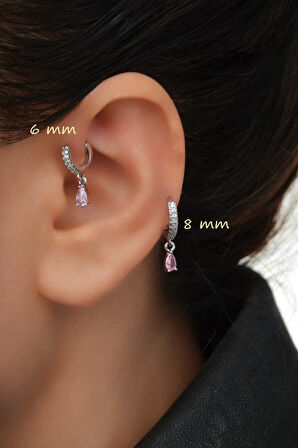 2 Adet Zirkon Kalpli Halka Piercing Tragus Helix Forward Kıkırdak Lob Daith (1 Adet 6 mm 1 Adet 8 mm)