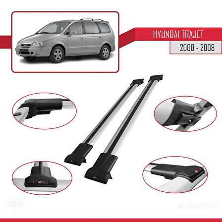 Hyundai Trajet 2000-2008 Arası ile Uyumlu FLY Model Ara Atkı Tavan Barı Gri 2 Adet