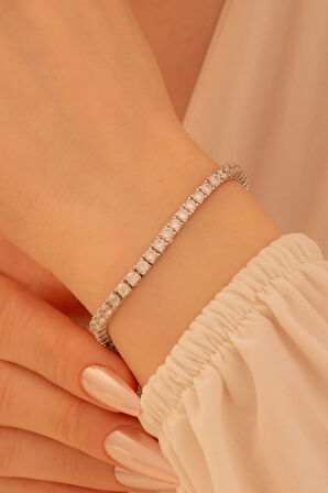 Kadın Gümüş Bileklik - Zirkon Taşlı Suyolu Kadın Bileklik