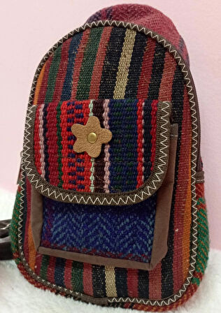 Otantik kilim desenli el dokuması çapraz çanta