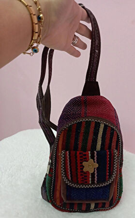 Otantik kilim desenli el dokuması çapraz çanta
