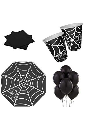 Mini Party Store Cadılar Bayramı Örümcek Ağı Siyah Parti Seti 8 Kişilik
