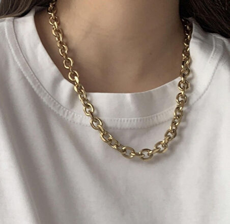 VİNTAGE HALKA KOLYE ZİNCİR GOLD ÇELİK ÜZERİ ALTIN KAPLAMA GARANTİ BELGELİ