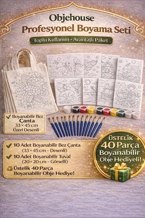 Boyanabilir Çanta ve Tuval Seti – Atölye Paketi | 40 Parça Obje extralı