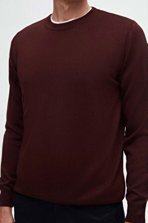 Ds Damat Regular Fit Bordo Düz Örgü Yünlü Triko Kazak 3HF062432004M