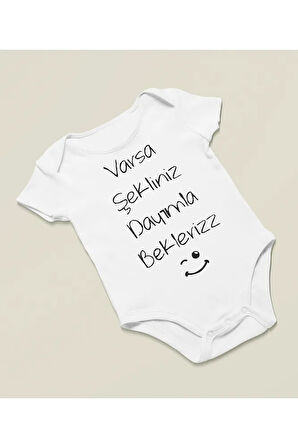Varsa Şekliniz Dayımla Bekleriz Yazılı Pamuklu Yumuşak Unisex Çıtçıtlı Body Zıbın
