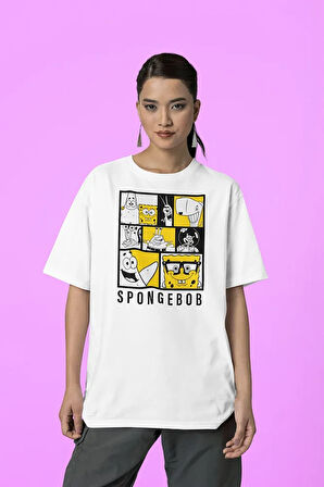 SüngerBob Çizgi Film Baskılı Unisex Tişört, Oversize Spongebob Tişört