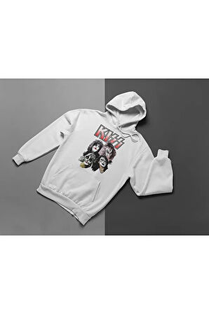 Kiss Rock Metal Müzik Grubu Baskılı Unisex Oversize Hoodie