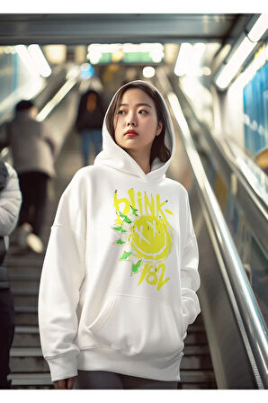 Gülen Surat Blink-182 Baskılı Unisex Oversize Hoodie
